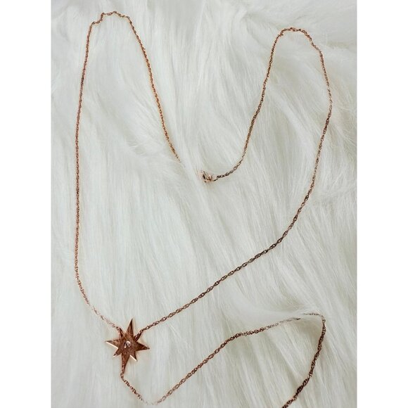 925 Rose Gold Diamond Star Lariat Necklace - Picture 5 of 9